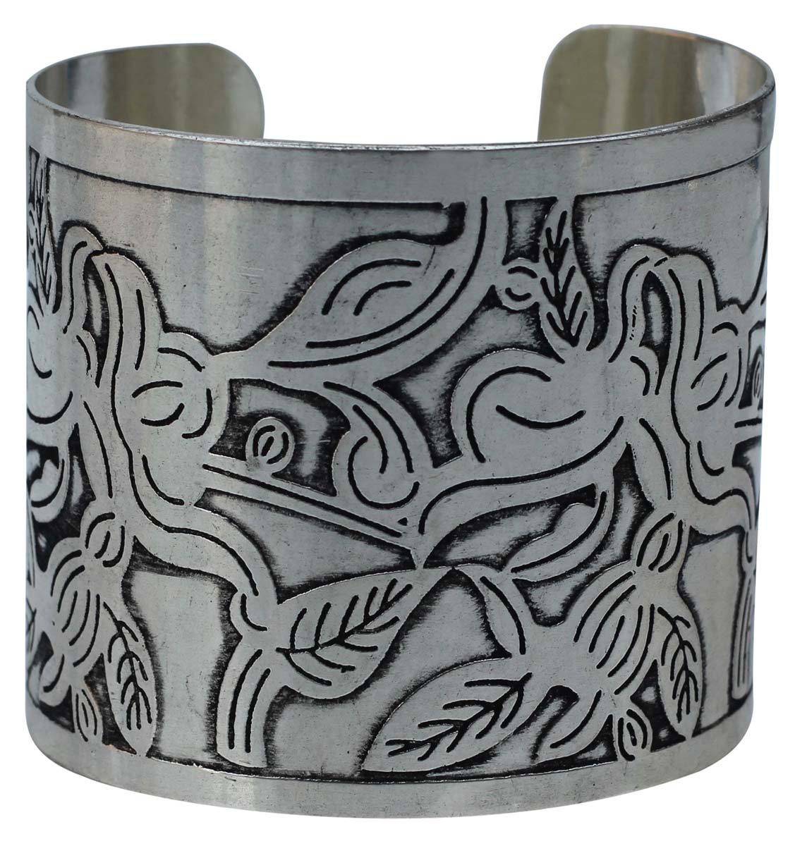 Wholesale Bracelets from India – Antique-Look Cuff Bracelet – Cast in Brass – Nickel Plated & Black Shading – Abstract Pattern – Bracelets in Bulk